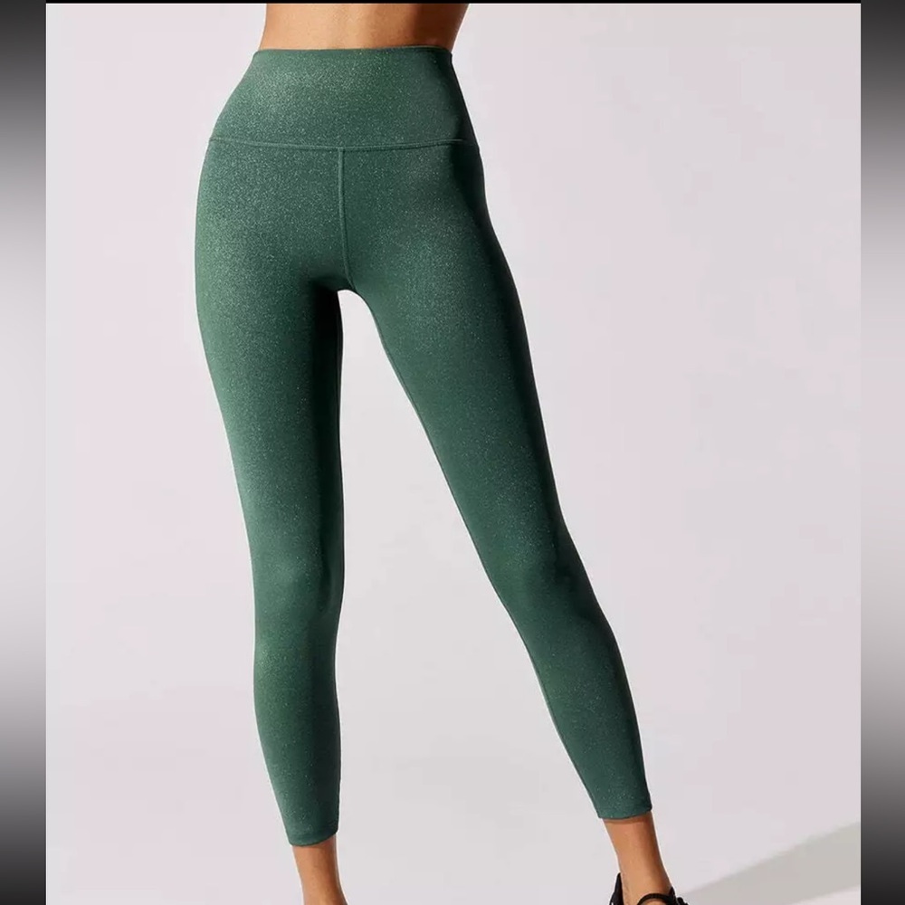 Carbon38 Women’s Green Shimmer Leggings- Size Medium